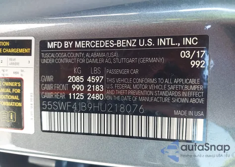 2017 Mercedes-Benz C 300 из США, поврежденный, VIN 55SWF4JB9HU218076